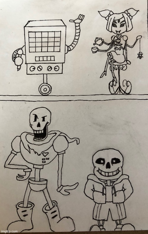 Undertale art part 2 | image tagged in undertale,drawing,mettaton,muffet,papyrus,sans | made w/ Imgflip meme maker