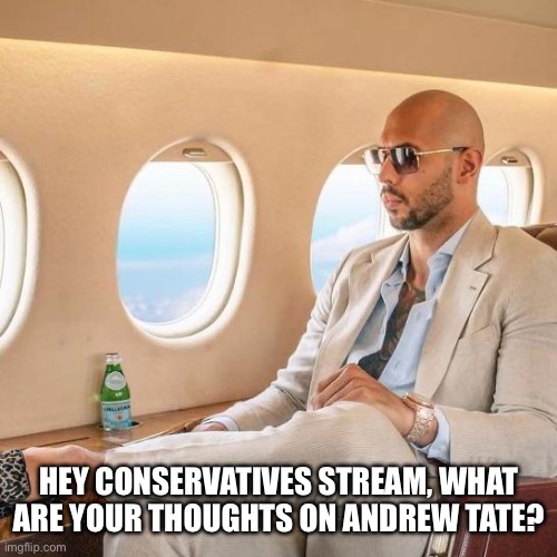 I disagree with his opinions on women, but I generally like him. He’s inspired me to take action to improve myself. | HEY CONSERVATIVES STREAM, WHAT ARE YOUR THOUGHTS ON ANDREW TATE? | image tagged in top g,andrew tate,conservatives,opinion,hot take | made w/ Imgflip meme maker