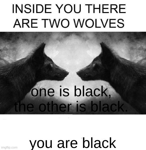 this sounded funnier in my head | one is black, the other is black. you are black | image tagged in inside you there are two wolves | made w/ Imgflip meme maker