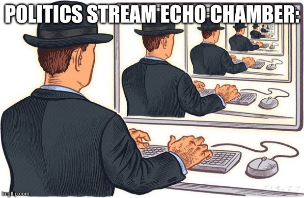 Conservative Echo Chamber | POLITICS STREAM ECHO CHAMBER: | image tagged in echo chamber,politics,conservatives | made w/ Imgflip meme maker