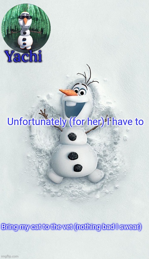 Yachis oalf temp (ty corpse) | Unfortunately (for her) I have to; Bring my cat to the vet (nothing bad I swear) | image tagged in yachis oalf temp ty corpse | made w/ Imgflip meme maker