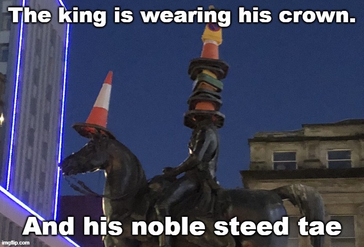 Good auld Glesga! | image tagged in scotland,glasgow,duke of wellington statue | made w/ Imgflip meme maker