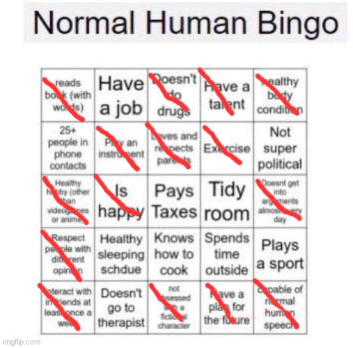 I used to go to a therapist tho | image tagged in normal human bingo | made w/ Imgflip meme maker