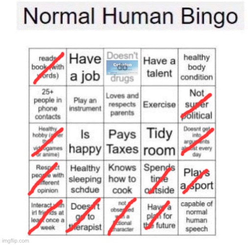 Normal human bingo | image tagged in normal human bingo | made w/ Imgflip meme maker