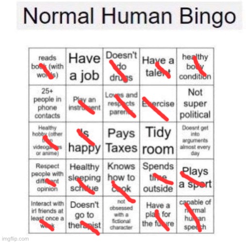 Normal human bingo | image tagged in normal human bingo | made w/ Imgflip meme maker