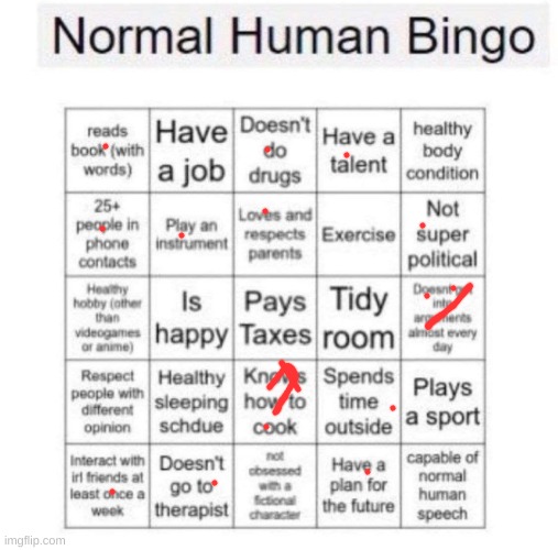 Sleep schedule is definetly fucked up, me being up rn is proof of that | image tagged in normal human bingo | made w/ Imgflip meme maker
