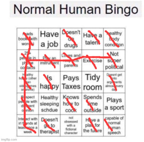 Normal human bingo | image tagged in normal human bingo | made w/ Imgflip meme maker