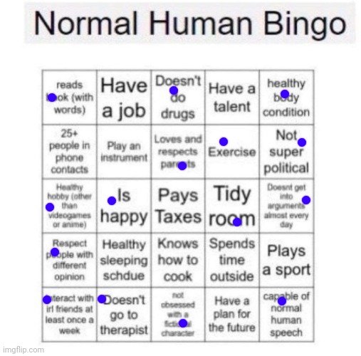 Normal human bingo | image tagged in normal human bingo | made w/ Imgflip meme maker