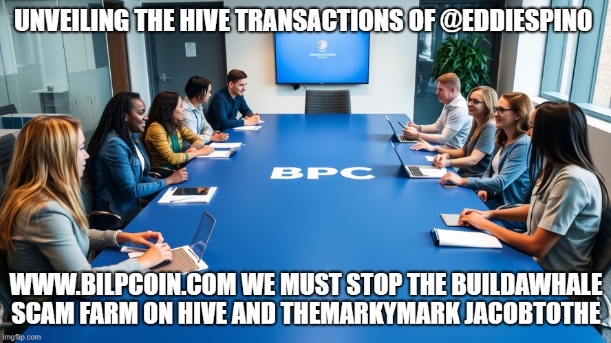UNVEILING THE HIVE TRANSACTIONS OF @EDDIESPINO; WWW.BILPCOIN.COM WE MUST STOP THE BUILDAWHALE SCAM FARM ON HIVE AND THEMARKYMARK JACOBTOTHE | made w/ Imgflip meme maker