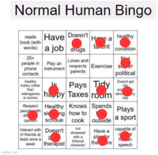 Normal human bingo | image tagged in normal human bingo | made w/ Imgflip meme maker