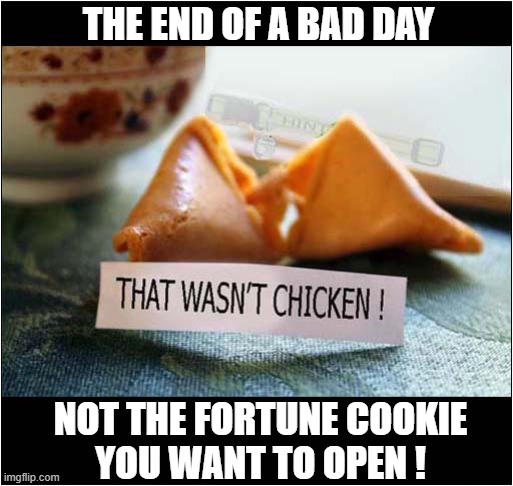 How My Life Is Going ... | THE END OF A BAD DAY; NOT THE FORTUNE COOKIE
YOU WANT TO OPEN ! | image tagged in fortune cookie,mystery,meat,bad day,dark humour | made w/ Imgflip meme maker