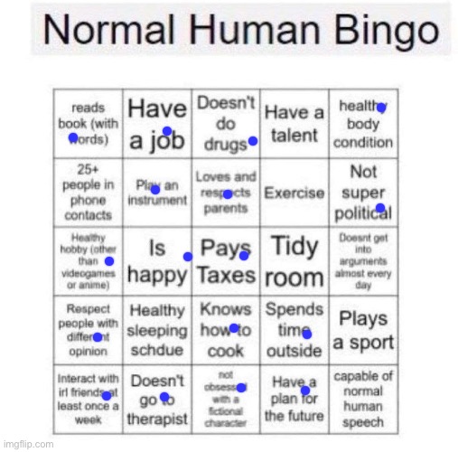 Normal human bingo | image tagged in normal human bingo | made w/ Imgflip meme maker