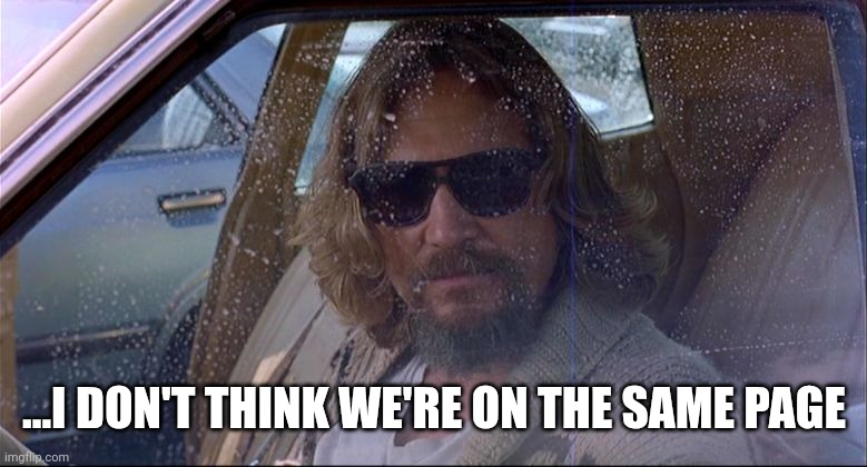 The Dude Questions Your Logic | ...I DON'T THINK WE'RE ON THE SAME PAGE | image tagged in the dude questions your logic | made w/ Imgflip meme maker