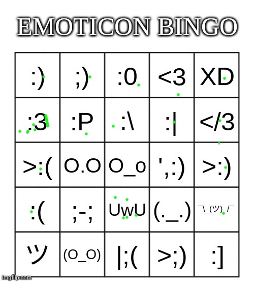 emoticon bingo | image tagged in emoticon bingo | made w/ Imgflip meme maker