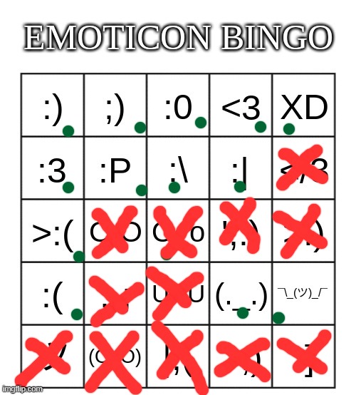 emoticon bingo | image tagged in emoticon bingo | made w/ Imgflip meme maker