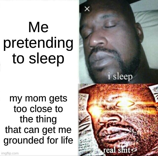 If you bought a hamchurger the last hamster on mars says fuel for your paper airplane cost 10 cheese per hour then why didnt you | Me pretending to sleep; my mom gets too close to the thing that can get me grounded for life | image tagged in memes,sleeping shaq,chez | made w/ Imgflip meme maker