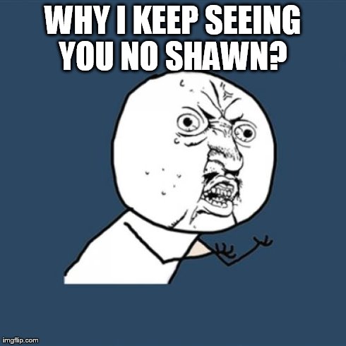 WHY I KEEP SEEING YOU NO SHAWN?
 | image tagged in memes,y u no | made w/ Imgflip meme maker