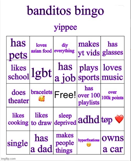 . | image tagged in banditos bingo | made w/ Imgflip meme maker