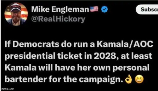 Mike hit on the ONE GOOD THING if these two Dingbat Democrats ever hooked up...lmao! | image tagged in kamala harris,aoc,crazy aoc,democrats,dumb and dumber,rock bottom | made w/ Imgflip meme maker