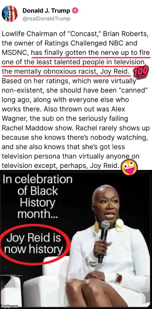 This is Progress We Can Believe In! Celebrate, Celebrate, Dance to the Music! | __________________; 💯; _____________; ____________; ___; 🤪 | image tagged in joy reid,racist,whiners,haters,you're fired,political humor | made w/ Imgflip meme maker