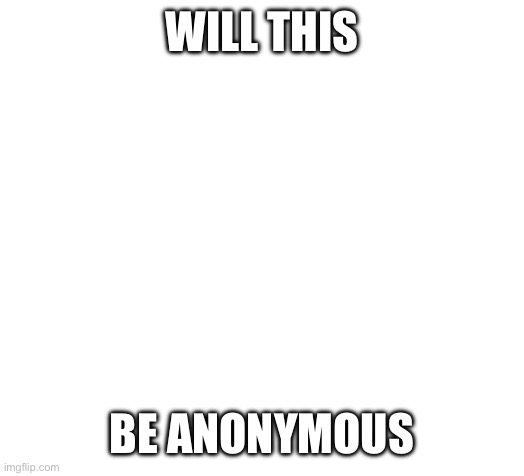 no | WILL THIS; BE ANONYMOUS | image tagged in blank | made w/ Imgflip meme maker