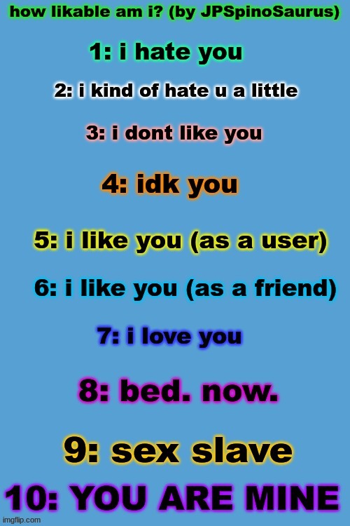 how likable am i? (by JPSpinoSaurus) | image tagged in how likable am i by jpspinosaurus | made w/ Imgflip meme maker