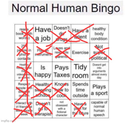 Normal human bingo | image tagged in normal human bingo | made w/ Imgflip meme maker