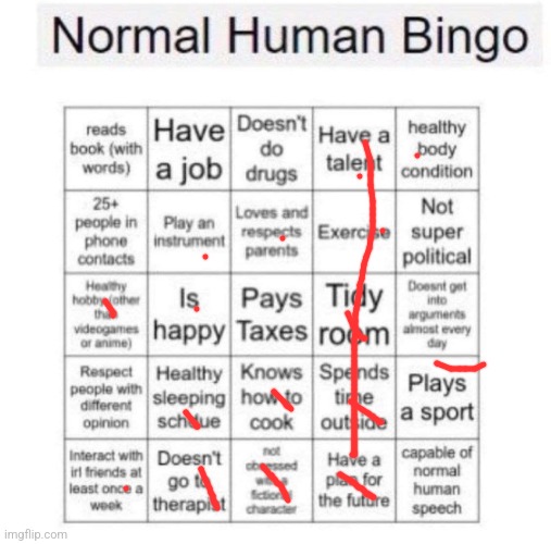 Normal human bingo | image tagged in normal human bingo | made w/ Imgflip meme maker