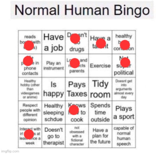 Normal human bingo | image tagged in normal human bingo | made w/ Imgflip meme maker