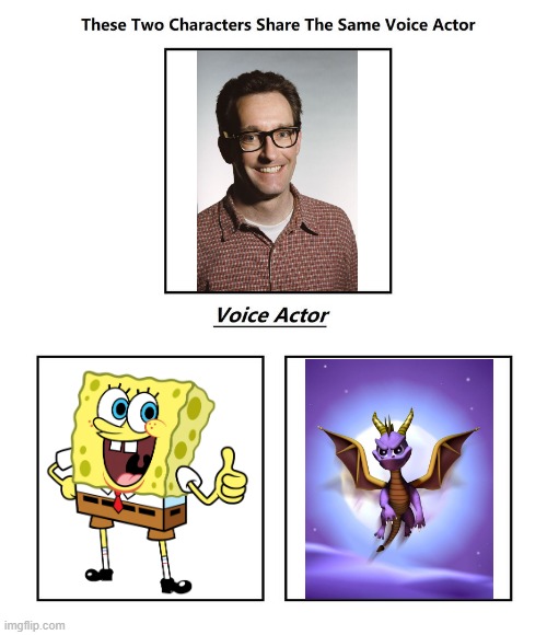 Tom Kenny | image tagged in same voice actor,tom kenny,spongebob squarepants,spongebob,spyro,nickelodeon | made w/ Imgflip meme maker