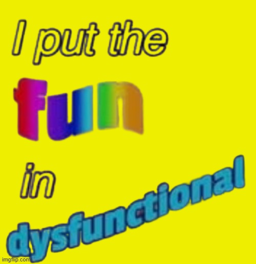 I put the fun in dysfunctional | image tagged in i put the fun in dysfunctional | made w/ Imgflip meme maker