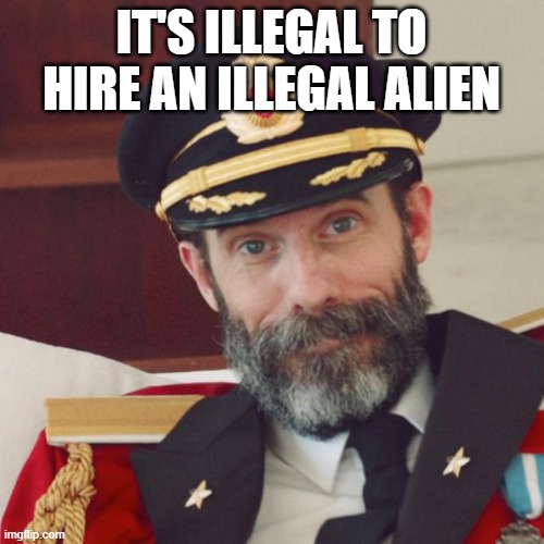 Captain Obvious | IT'S ILLEGAL TO HIRE AN ILLEGAL ALIEN | image tagged in captain obvious | made w/ Imgflip meme maker