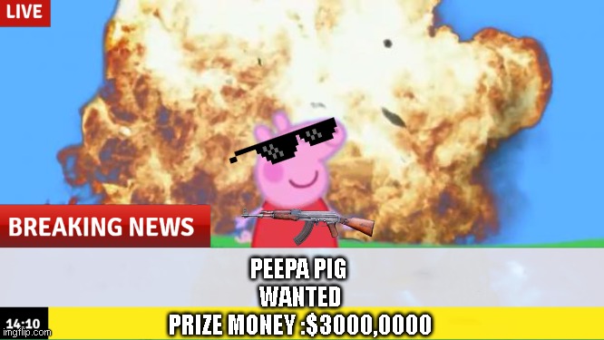 PEEPA PIG 
WANTED
PRIZE MONEY :$3000,0000 | image tagged in peppa pig | made w/ Imgflip meme maker