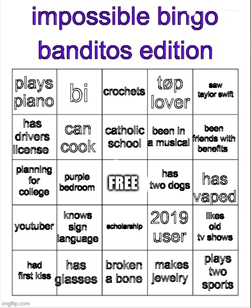 banditos impossible bingo 3 Blank Meme Template