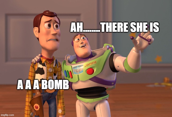 X, X Everywhere | AH........THERE SHE IS; A A A BOMB | image tagged in memes,x x everywhere | made w/ Imgflip meme maker