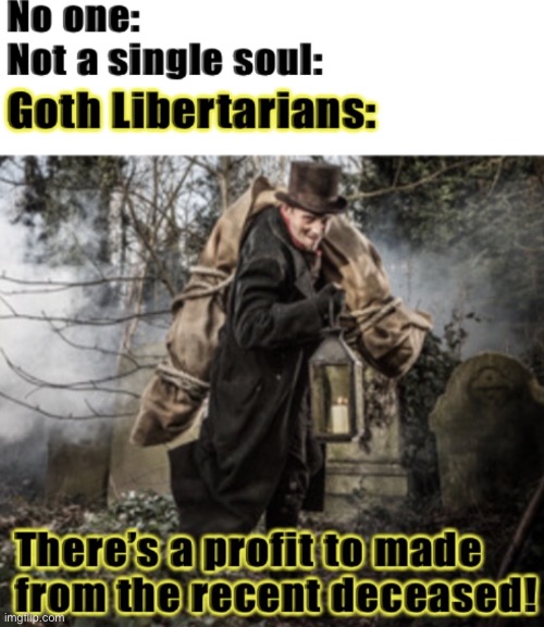 Profit before peace | image tagged in goth libertarians,rest in peace,profit,graverobbers | made w/ Imgflip meme maker