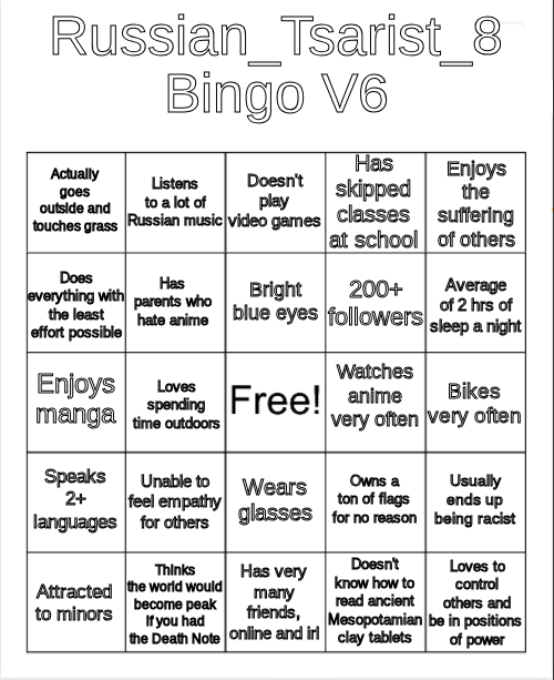 Russian_Tsarist_8 Bingo V6 Blank Meme Template
