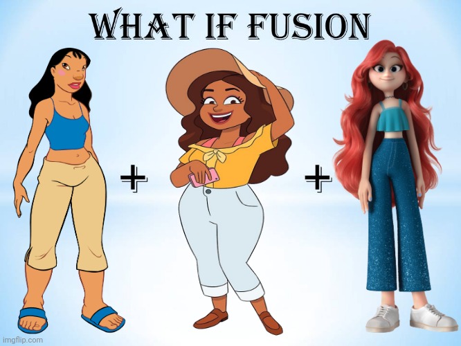 What if Nani + Kristine + Chelsea | image tagged in what if this character fuses 2,nani pelekai,kristine sanchez,chelsea van der zee,long pants,beauty | made w/ Imgflip meme maker