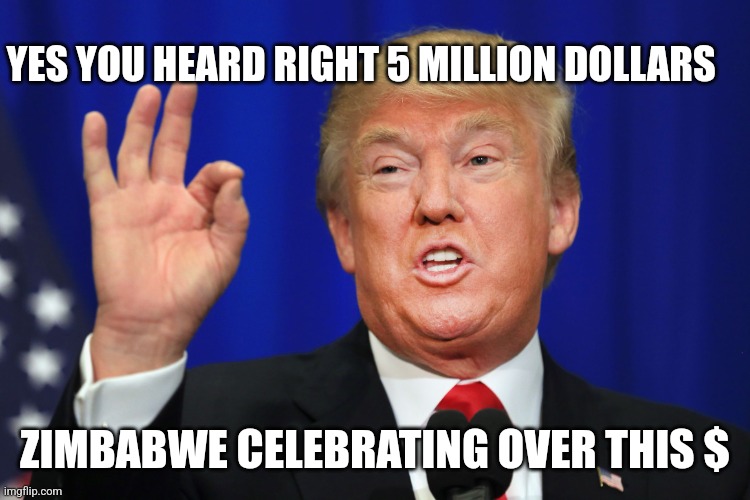 Gold card | YES YOU HEARD RIGHT 5 MILLION DOLLARS; ZIMBABWE CELEBRATING OVER THIS $ | image tagged in donald trump | made w/ Imgflip meme maker