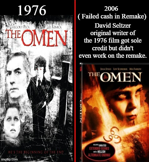 The Omen (1976) and The Omen (2006 Remake) | image tagged in the omen,gregory peck,harvey spencer stephens,the omen remake,liev schreiber,seamus davey-fitzpatrick | made w/ Imgflip meme maker