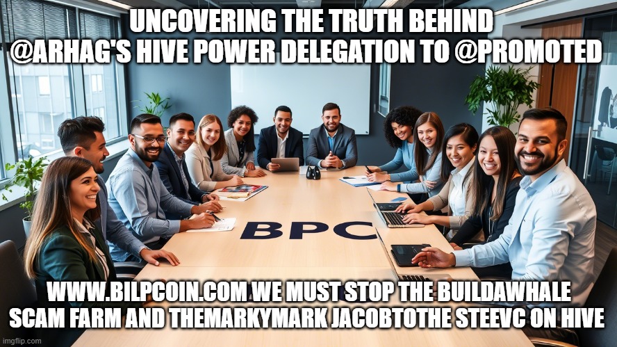 UNCOVERING THE TRUTH BEHIND @ARHAG'S HIVE POWER DELEGATION TO @PROMOTED; WWW.BILPCOIN.COM WE MUST STOP THE BUILDAWHALE SCAM FARM AND THEMARKYMARK JACOBTOTHE STEEVC ON HIVE | made w/ Imgflip meme maker