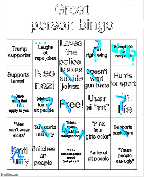 great person bingo | image tagged in great person bingo | made w/ Imgflip meme maker