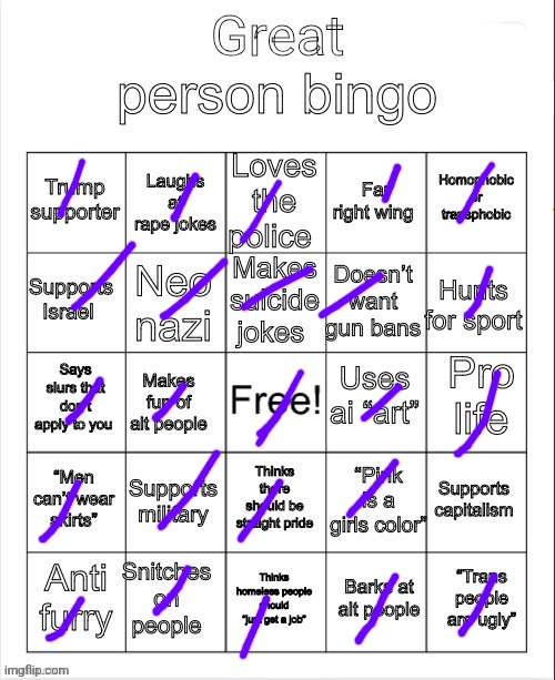 great person bingo | image tagged in great person bingo | made w/ Imgflip meme maker