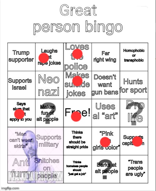 what the FUСK is an “alt person” | image tagged in great person bingo | made w/ Imgflip meme maker