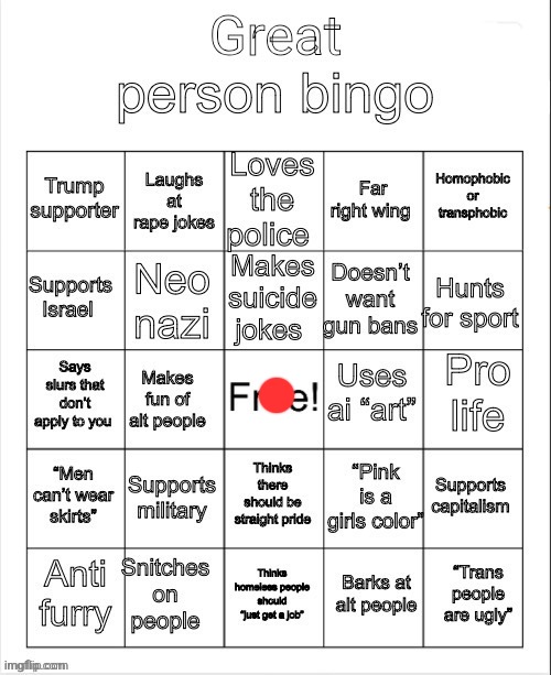 hehehe i suck | image tagged in great person bingo | made w/ Imgflip meme maker