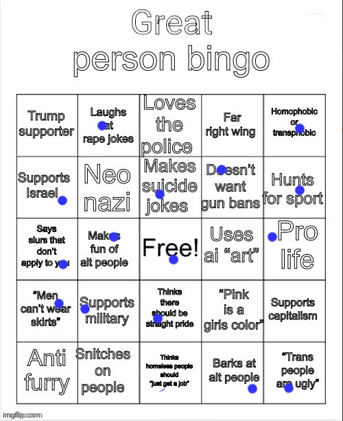 great person bingo | image tagged in great person bingo | made w/ Imgflip meme maker