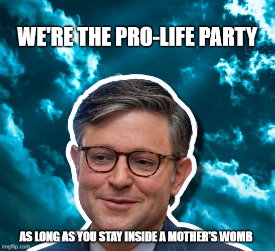 Speaker johnson | WE'RE THE PRO-LIFE PARTY; AS LONG AS YOU STAY INSIDE A MOTHER'S WOMB | image tagged in speaker johnson | made w/ Imgflip meme maker