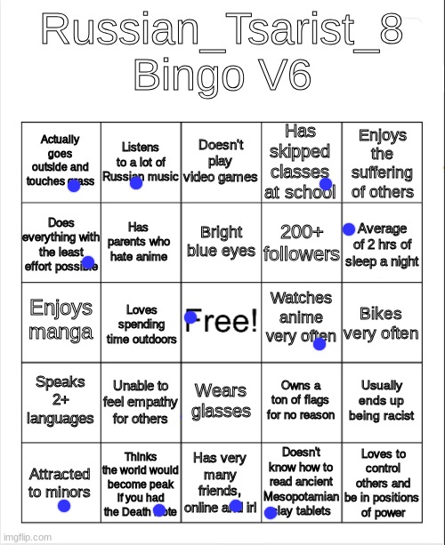 Russian_Tsarist_8 Bingo V6 | image tagged in russian_tsarist_8 bingo v6 | made w/ Imgflip meme maker
