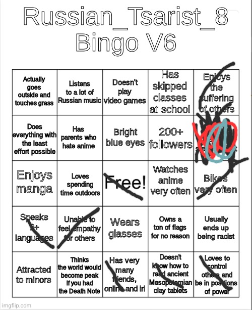 Russian_Tsarist_8 Bingo V6 | image tagged in russian_tsarist_8 bingo v6 | made w/ Imgflip meme maker