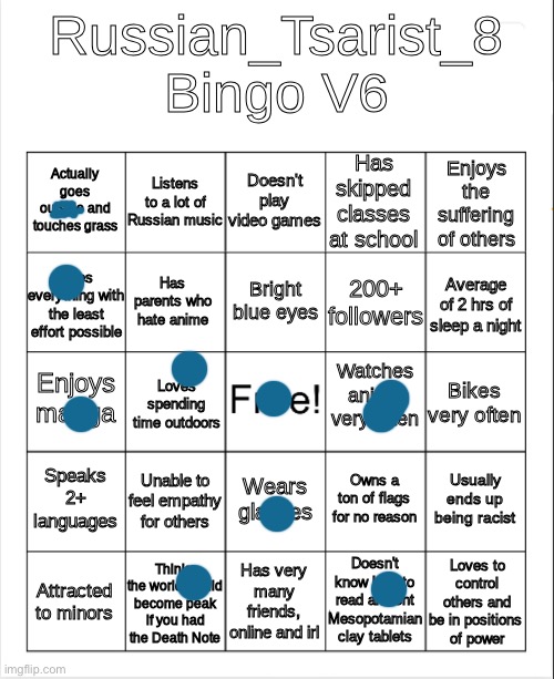 Russian_Tsarist_8 Bingo V6 | image tagged in russian_tsarist_8 bingo v6 | made w/ Imgflip meme maker